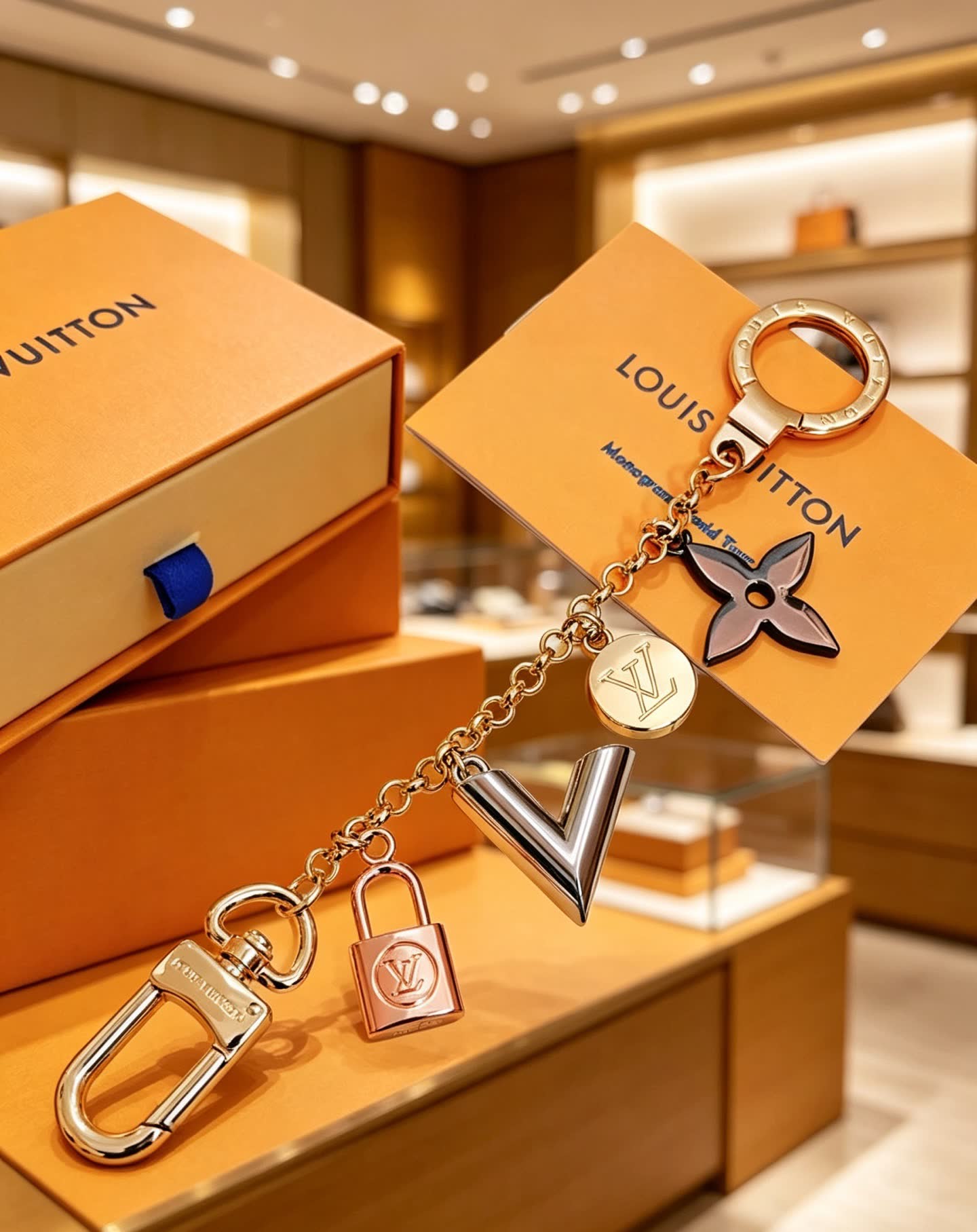 Louis Vuitton Keychain with Lock and Logo Charms
